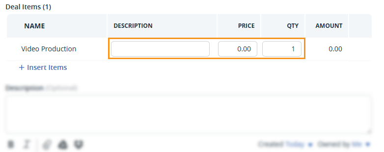 Contact page | Add deal | Insert deal item