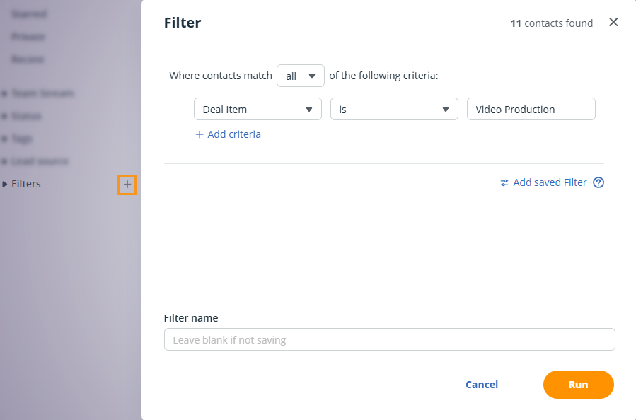 Action Stream | Filters (+) | Create filter