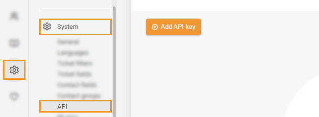 LiveAgent | Gear icon | System | API page