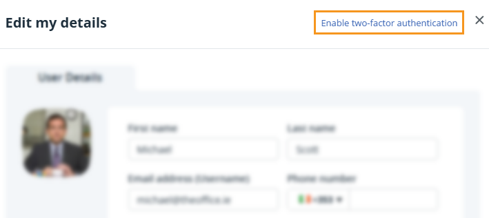 Users, Plans and Billing | Users | User profile | Enable two-factor authentication