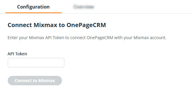 OnePageCRM | Mixmax Configuration page | Add API Token
