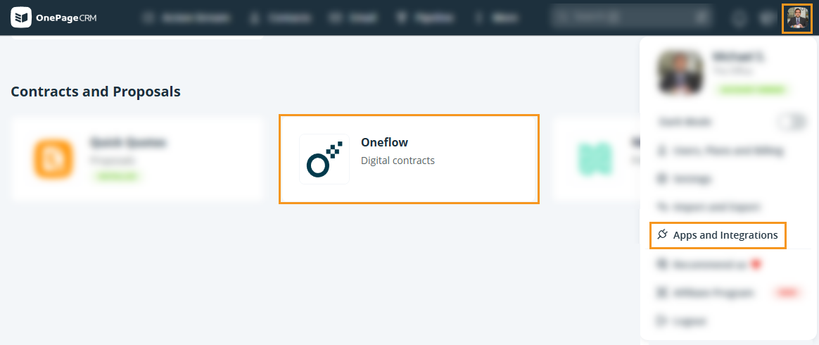 OnePageCRM | Apps and Integration | Oneflow