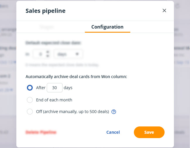 Pipeline | Configuration | Archive deals default settings