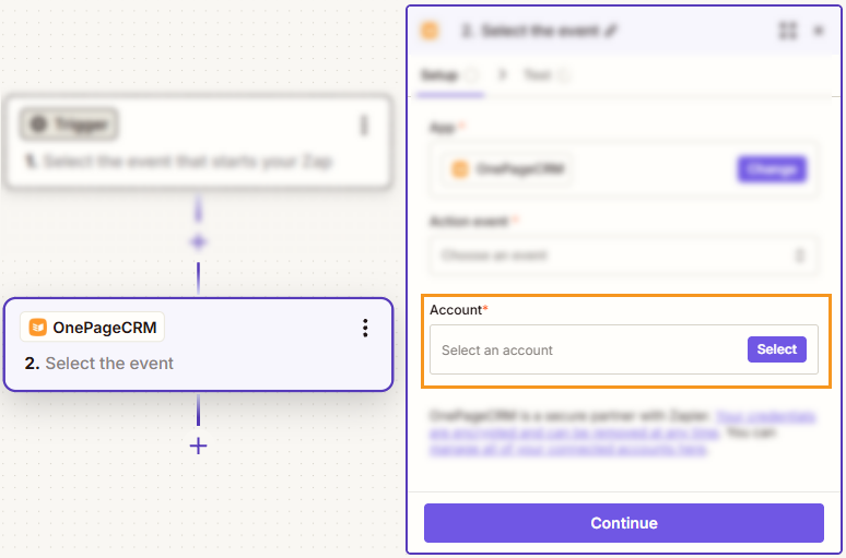 Zapier | Action event | Select Account