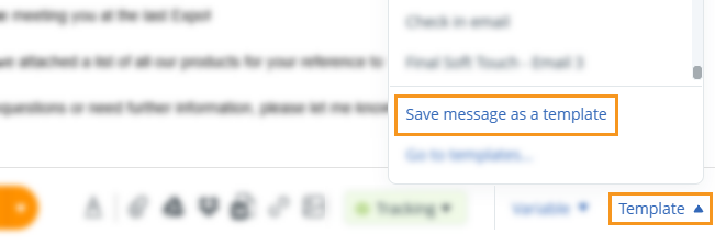 Email | Message editor | Template | Save message as a template