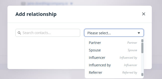 Contact | Add Relationship pop up