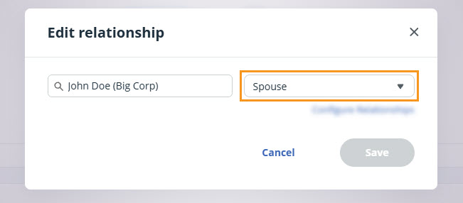 Contact | Relationship | Edit pop-up