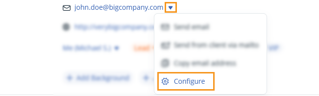 Contact | Email dropdown | Configure