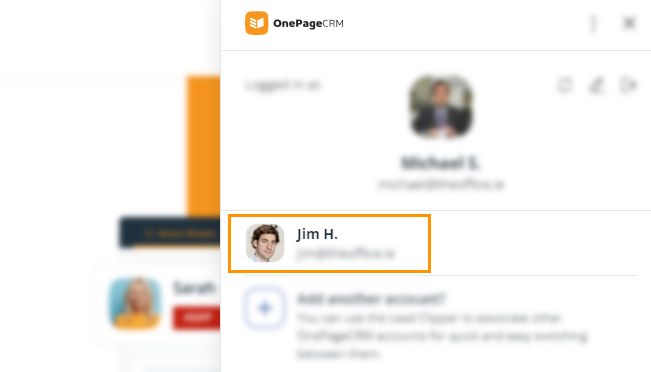 OnePageCRM | Lead Clipper | Switch accounts