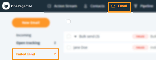 Email page | Failed send folder