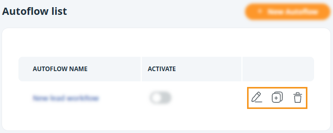 Autoflow | Edit, Clone, Delete icons
