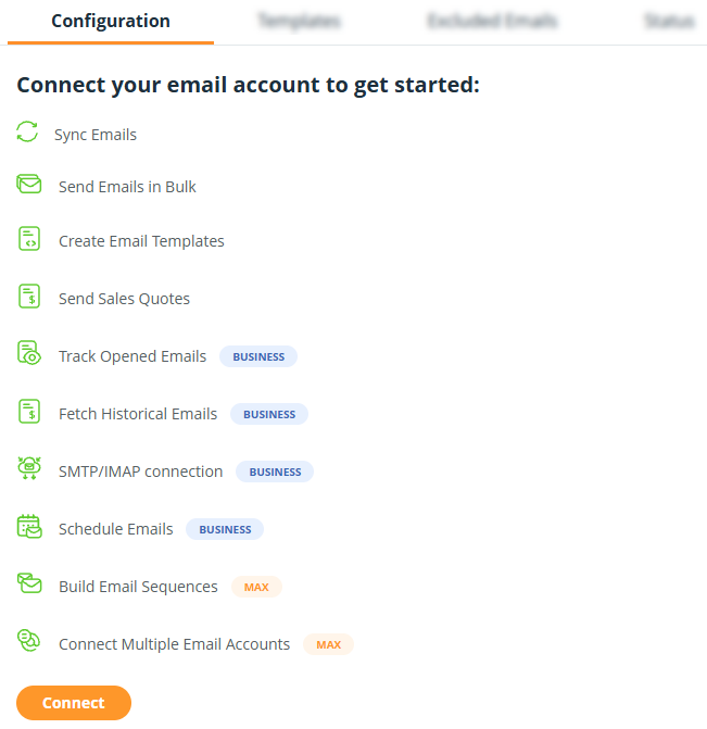 Email sync | Configuration | Connect