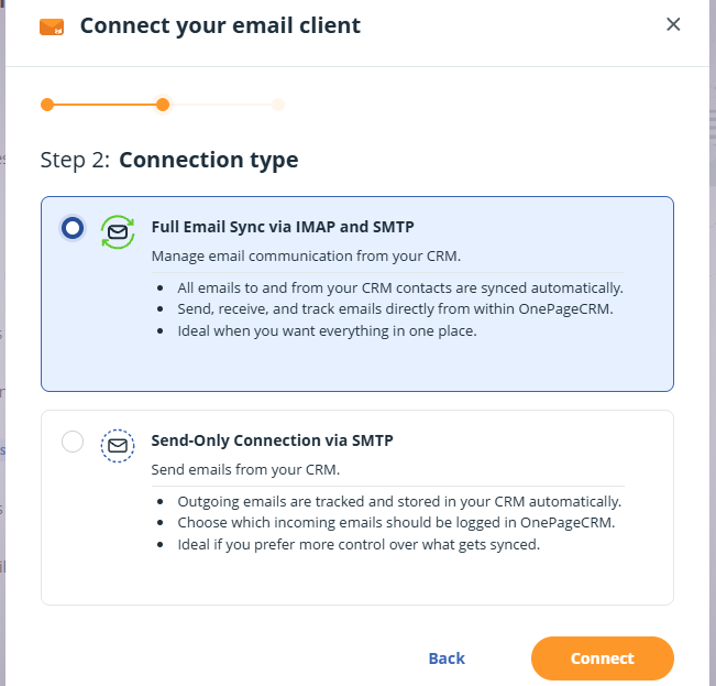 Email sync | Connection type