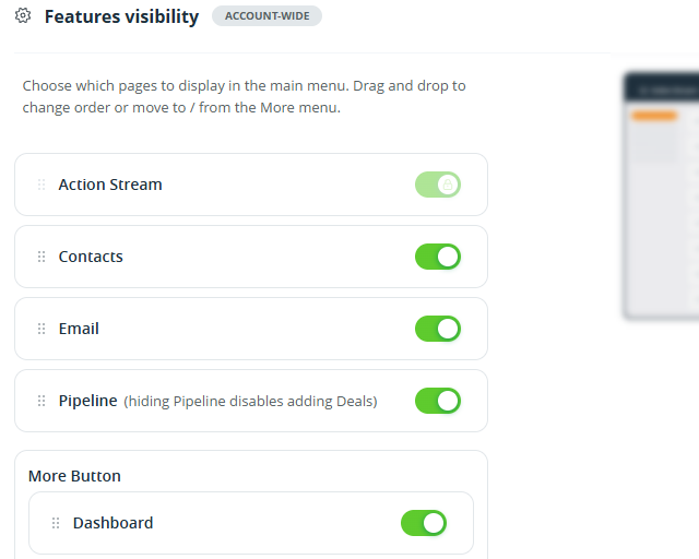 Settings | Preferences | Feature visibility