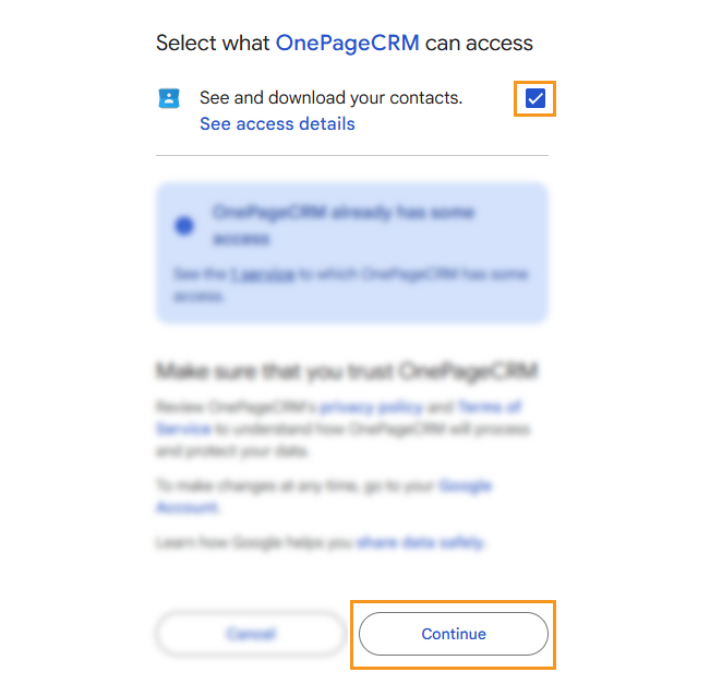 Import Google contacts | Allow access