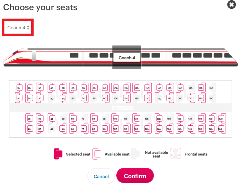 Trenitalia Seat Selection Rail Europe Help