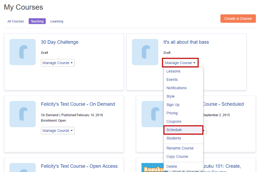 schedule a course ruzuku knowledge archive