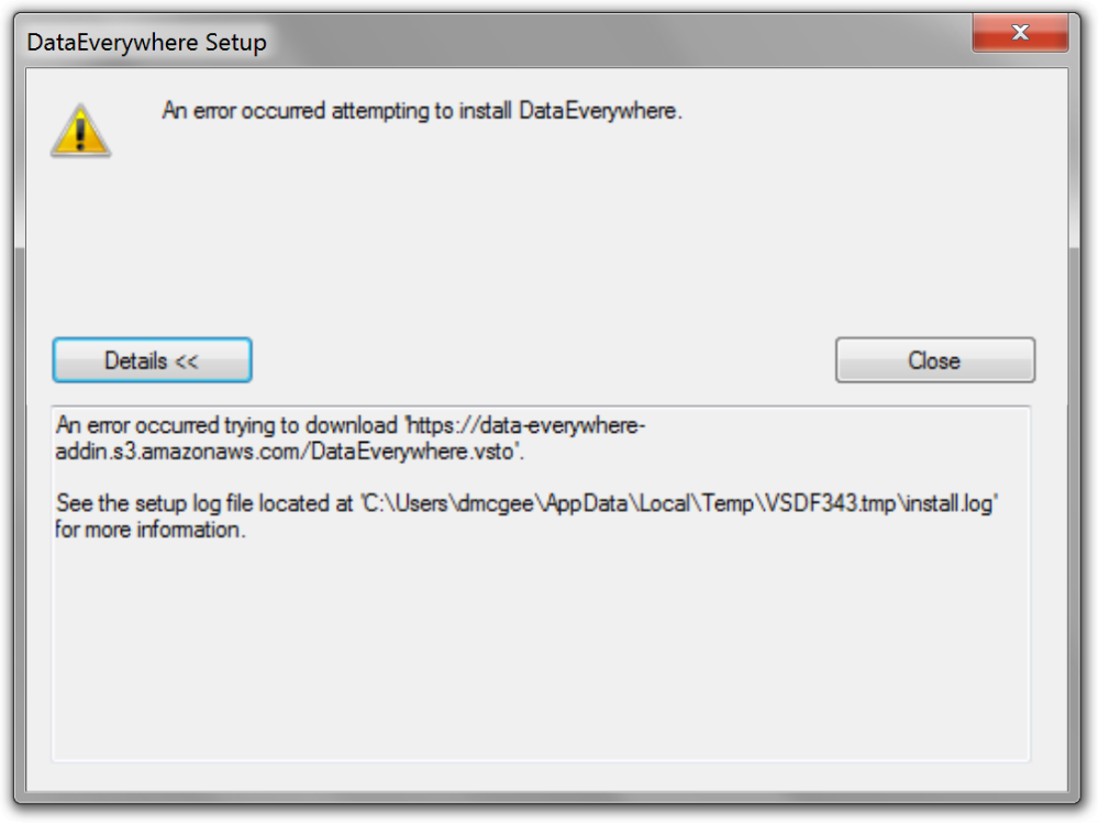 Error: An error occurred attempting to install DataEverywhere 2