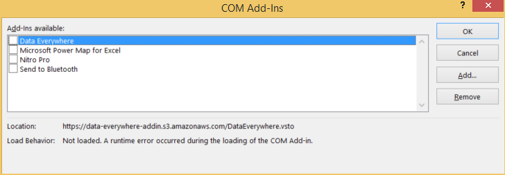 Re-enable the Data Everywhere Add-In in Excel 2010 or 2013 1