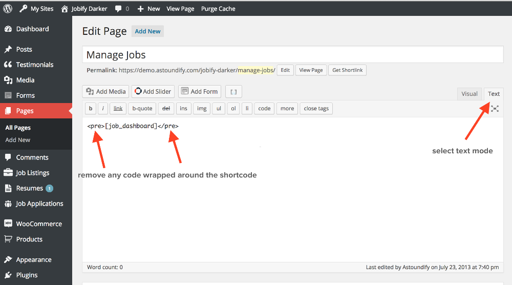 job manager wordpress plugin shortcodes