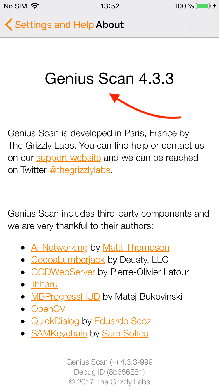How can I see which version of Genius Scan I have? Genius Scan