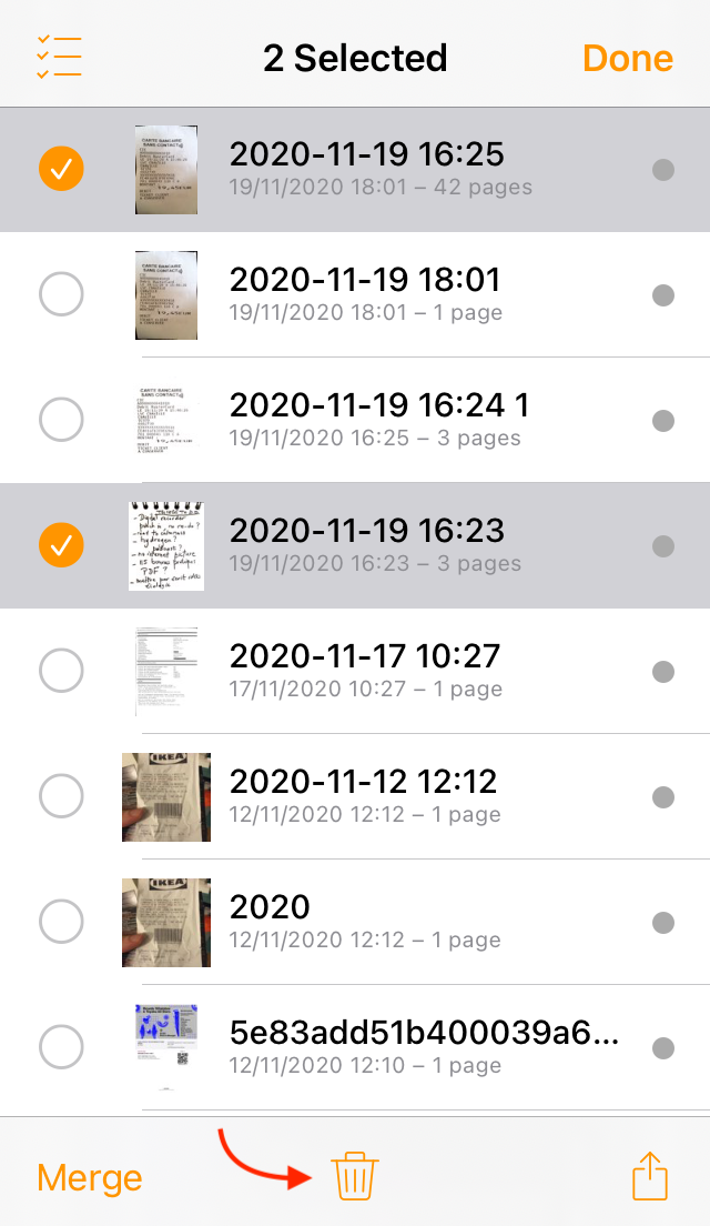 Delete documents and pages Genius Scan