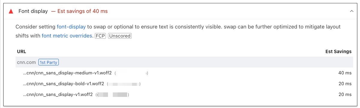 Font display - PageSpeed Insights