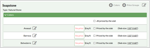 Enter Prices for Material