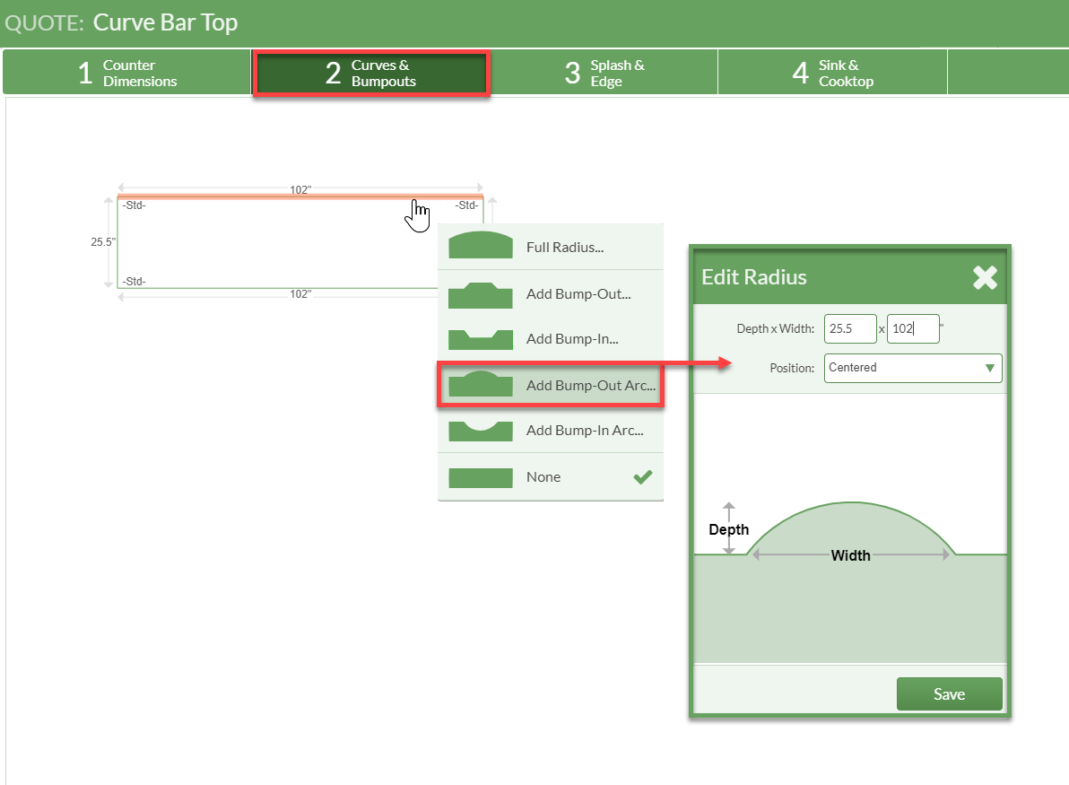 Draw A Curved Countertop Moraware CounterGo Knowledge Base
