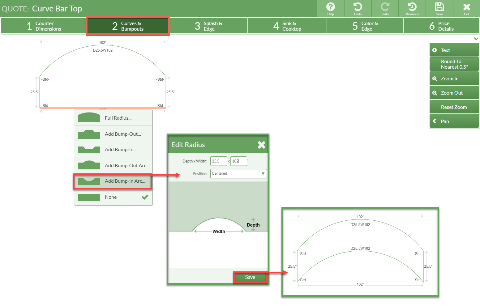 Draw A Curved Countertop Moraware CounterGo Knowledge Base