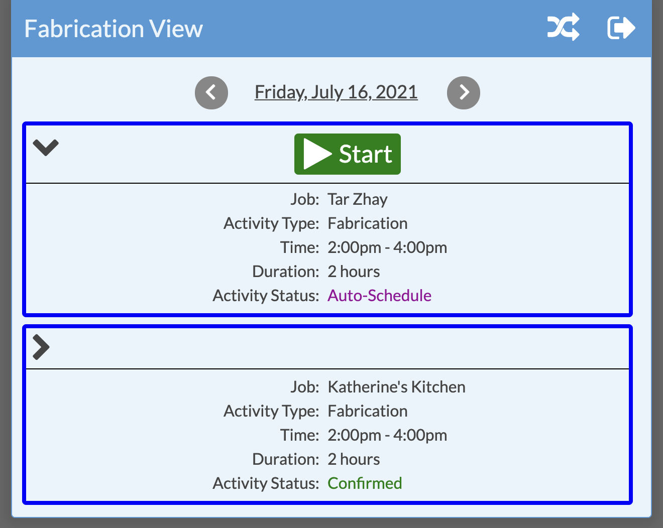 what a shop user sees and start/stop buttons
