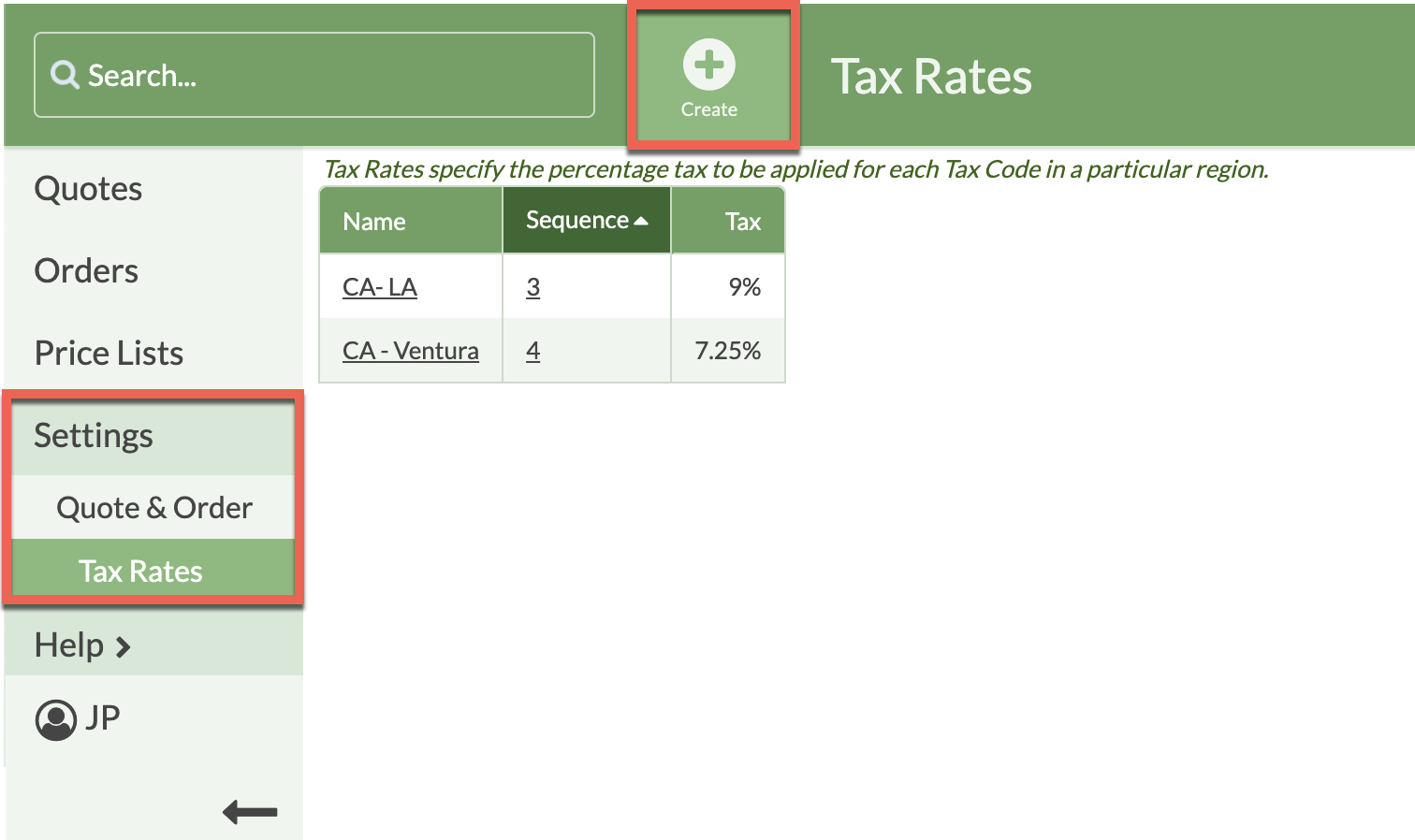 create a tax rate in countergo