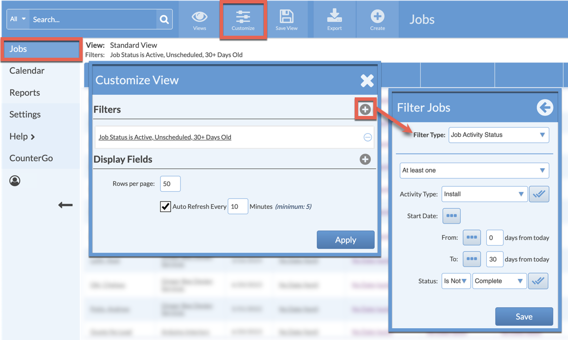 add a filter to a job view