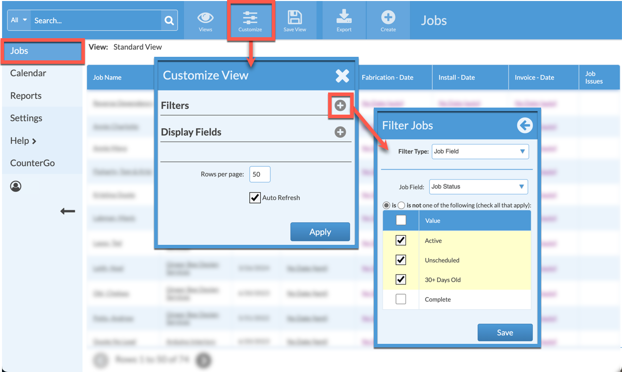 add a filter to a job view