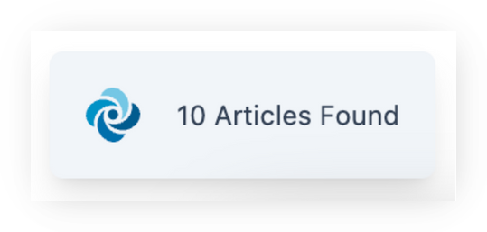 Small floating banner with the DeepDyve logo reading '10 Articles Found'. It appears in the lower left of the screen after the DeepDyve pane is dismissed; clicking the banner reopens the pane, and clicking the 'X' next to it dismisses the banner.