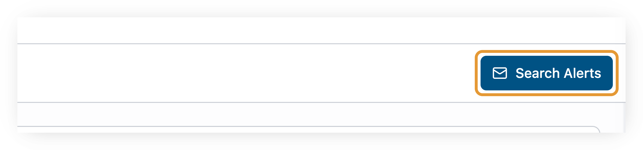 Screenshot of the dark-blue 'Search Alerts' button with an envelope icon, highlighted at the top right of the DeepDyve search results list, next to the 'Select all on this page' and 'Add to Folder' controls.
