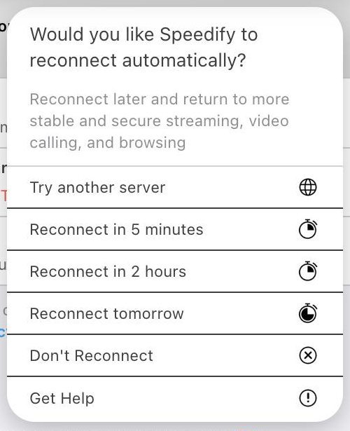 Reconnect menu