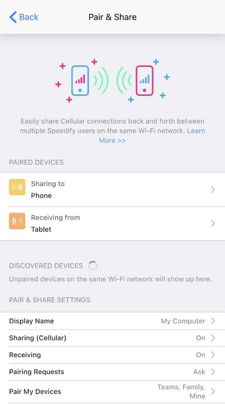 Setting Pair My Devices to Manually