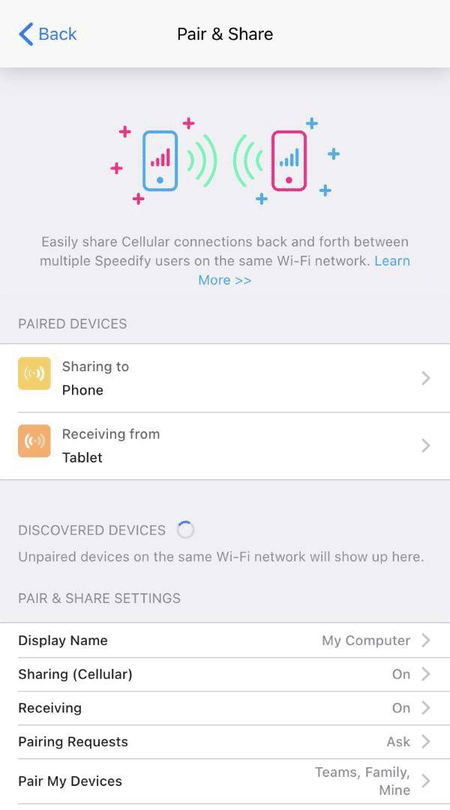 Unpairing a device in Pair & Share