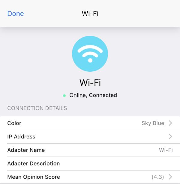 Connection Detail screen in Speedify