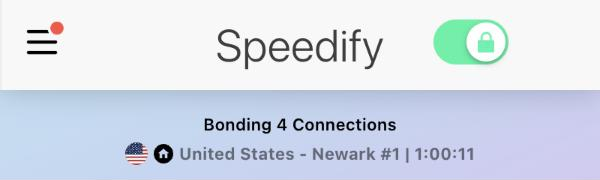 Speedify dashboard showing the connected status