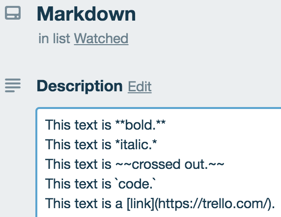 trello formatting