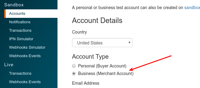 Switch the account type to "Business".