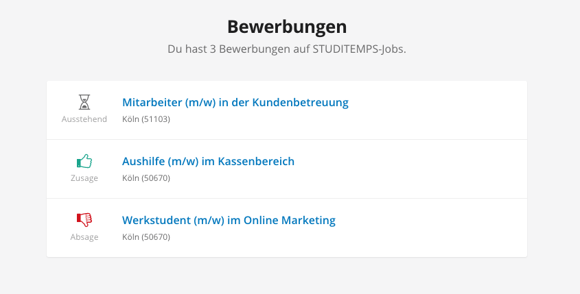 wo kann ich den status meiner bewerbungen sehen jobmensa studenten wissensdatenbank - Bewerbung Zusage wo kann ich den status meiner bewerbungen sehen jobmensa studenten wissensdatenbank - Bewerbung Zusage
