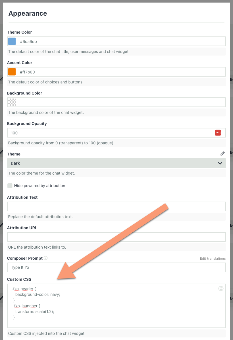 Custom CSS field in Appearance settings