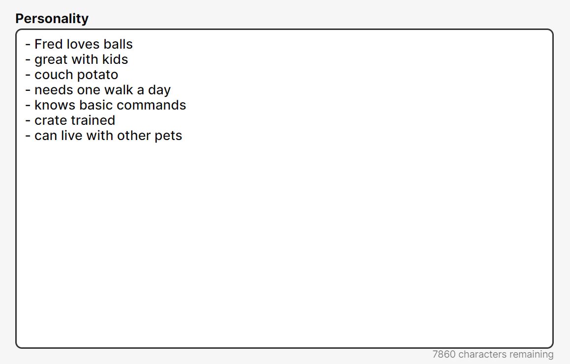 Pet Profile Writing Feature That Uses AI PetRescue Knowledge Base