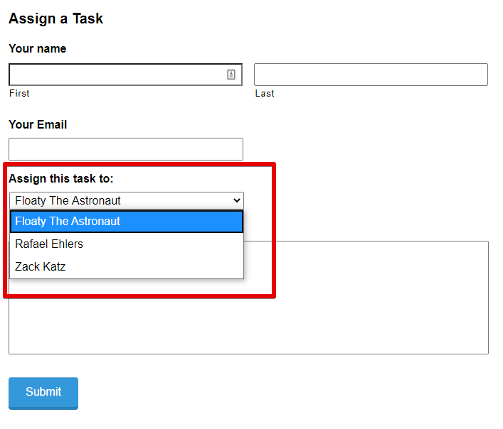Assign a Task form with the