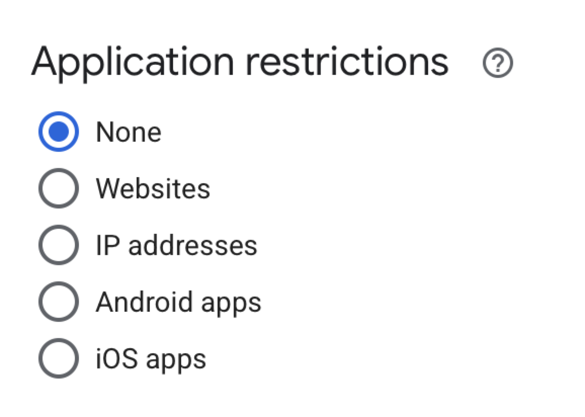 Application restrictions set to None in the Google Cloud Platform Console