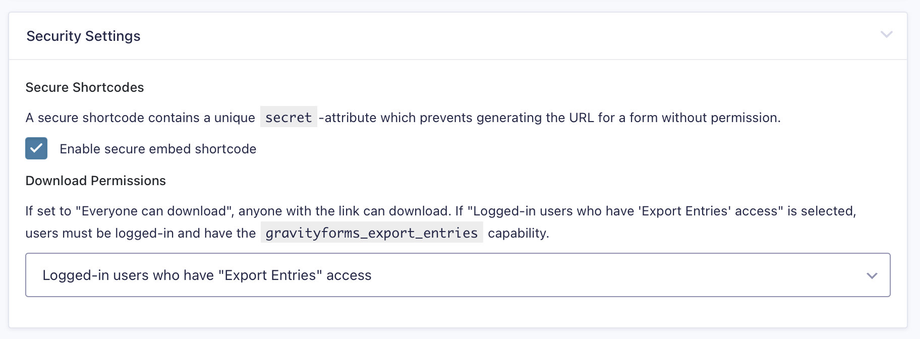 GravityExport Lite Security Settings