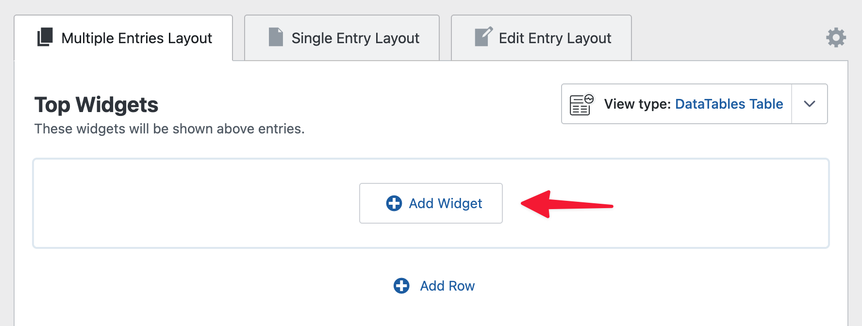 A button labeled Add Widget in the GravityView editor